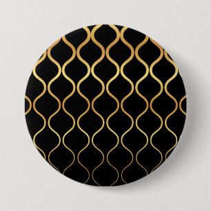 Badge Rond 7,6 Cm Noir, or, cool, tendance, design abstrait rétro