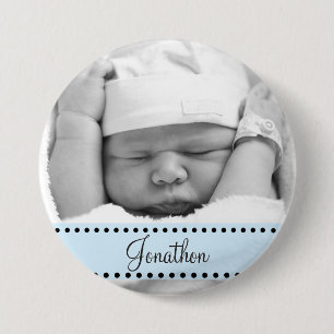 Badge Rond 7,6 Cm Nom de bébé et bleu d'aimant de photo personnali