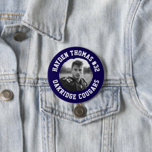 Badge Rond 7,6 Cm Nom de l'athlète blanc et de la marine Jersey Numé