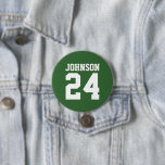 Badge Rond 7,6 Cm Nom de l'athlète blanc et vert Numéro Jersey<br><div class="desc">Saluez votre équipe sportive préférée, votre footballeur ou montrez votre fierté scolaire avec un bouton d'esprit personnalisé! Ajoutez votre nom d'école ou personnalisez-le avec le nom d'un joueur et son numéro de maillot. Parfait pour le football, le basket, le baseball et les jeux de football ! Créez des broches personnalisées...</div>