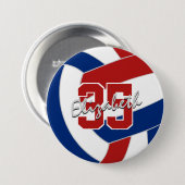 Badge Rond 7,6 Cm nom de l'athlète de volleyball bleu rouge numéro d (Devant & derrière)