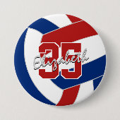 Badge Rond 7,6 Cm nom de l'athlète de volleyball bleu rouge numéro d (Devant)