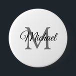Badge Rond 7,6 Cm Nom de monogramme personnalisable Modèle blanc gra<br><div class="desc">Monogramme Personnalisable Nom Modèle blanc Élégant Bouton Grand Rond tendance.</div>