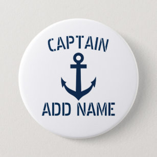 Badge Rond 7,6 Cm Nom du capitaine du bateau d'ancrage nautique