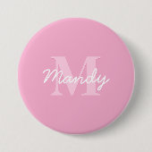 Badge Rond 7,6 Cm Nom et monogramme curieux à l'air mignon | Rose (Devant)