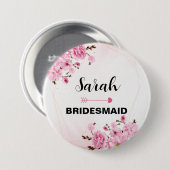 Badge Rond 7,6 Cm Nom Personnalisé Bridesmaid Pink Elegant Flower (Devant & derrière)
