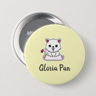 Badge Rond 7,6 Cm Nom personnalisé chat blanc mignon sur fond jaune