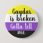 Badge Rond 7,6 Cm Non binaire | Gaydar cassé | (Devant)