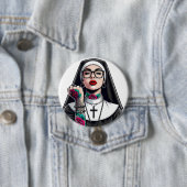 Badge Rond 7,6 Cm Nonne Button (En situation)