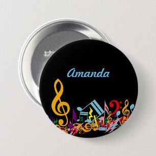Badge Rond 7,6 Cm Notes de musique colorée sur le noir