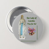 Badge Rond 7,6 Cm Notre Dame de Lourdes (Devant & derrière)