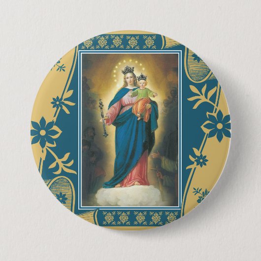 Badge Rond 7,6 Cm Notre Madame Help des chrétiens avec le bébé Jésus (Devant)