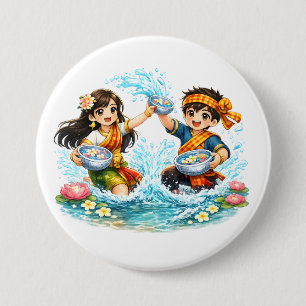 Badge Rond 7,6 Cm Nouvel An Lao Fête de l'Eau Enfants – Pi Mai Lao S