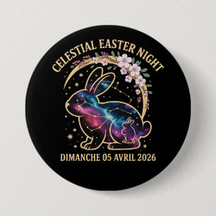 Badge Rond 7,6 Cm Nuit de Pâques céleste 2026 Lapin de la constellat