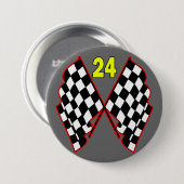 Badge Rond 7,6 Cm Numéro 24 et drapeaux Checkered (Devant & derrière)