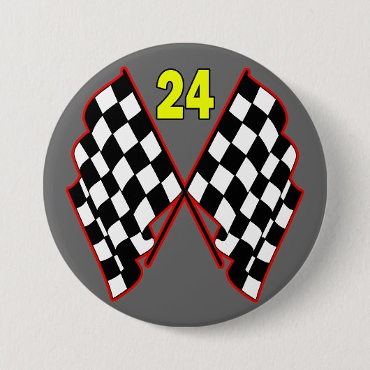 Badge Rond 7,6 Cm Numéro 24 et drapeaux Checkered (Devant)