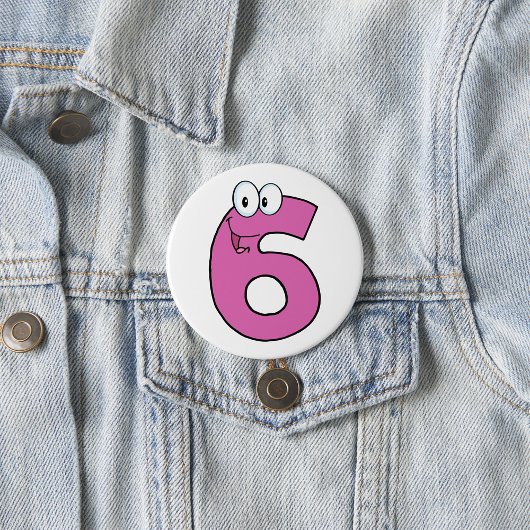 Badge Rond 7,6 Cm Numéro de dessin 6 amusant violet souriant six