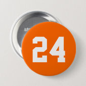 Badge Rond 7,6 Cm Numéro de Jersey d'Athlète Orange et Blanc (Devant & derrière)