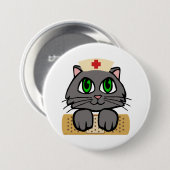 Badge Rond 7,6 Cm Nurse Kitten (Yeux verts) (Devant & derrière)