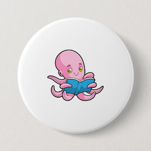 Badge Rond 7,6 Cm Octopus à la lecture d'un livre