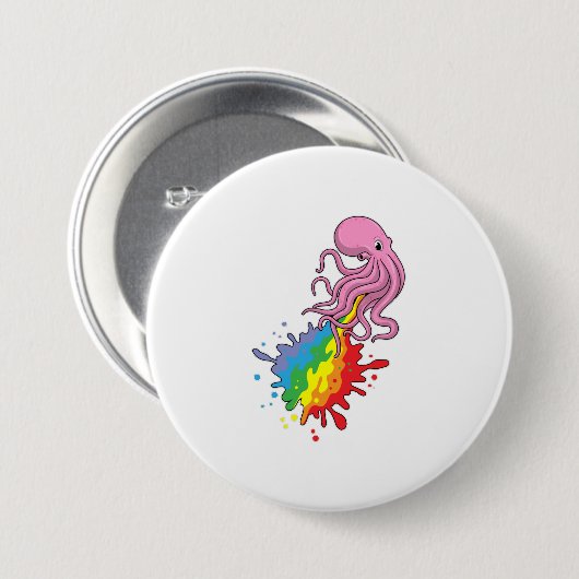 Badge Rond 7,6 Cm Octopus avec arc-en-ciel (Devant & derrière)
