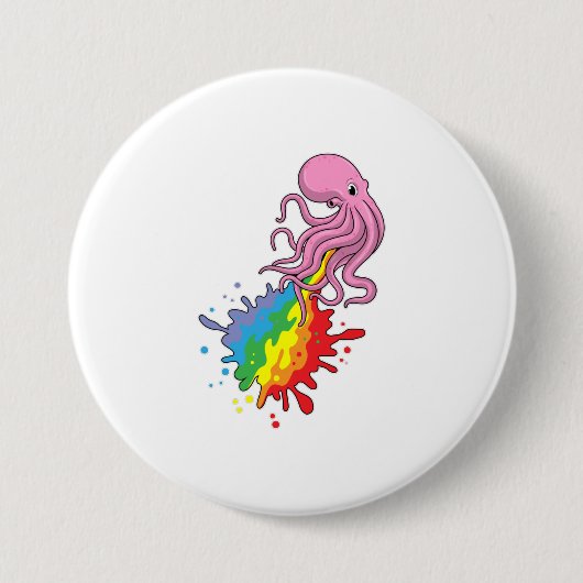 Badge Rond 7,6 Cm Octopus avec arc-en-ciel (Devant)