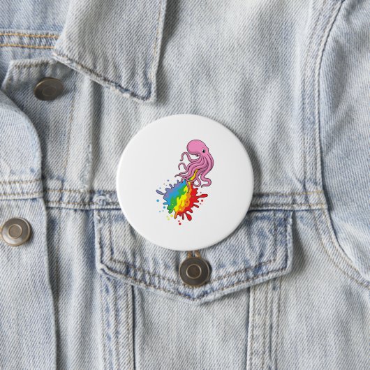 Badge Rond 7,6 Cm Octopus avec arc-en-ciel (En situation)