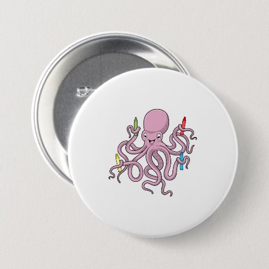 Badge Rond 7,6 Cm Octopus avec Crayon (Devant & derrière)
