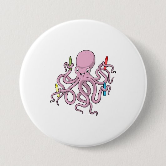 Badge Rond 7,6 Cm Octopus avec Crayon (Devant)
