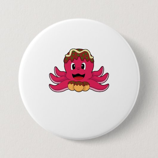 Badge Rond 7,6 Cm Octopus avec gâteau (Devant)
