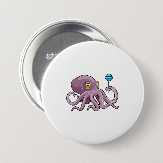 Badge Rond 7,6 Cm Octopus avec Lollipop (Devant & derrière)