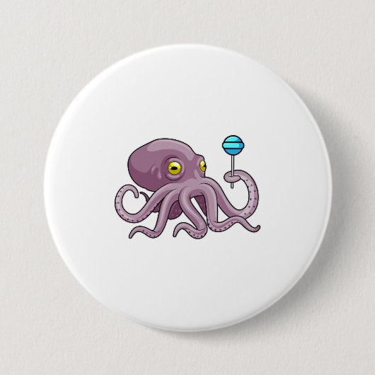 Badge Rond 7,6 Cm Octopus avec Lollipop (Devant)