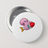 Badge Rond 7,6 Cm Octopus avec Rocket (Devant & derrière)