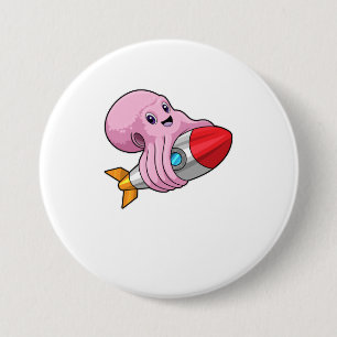 Badge Rond 7,6 Cm Octopus avec Rocket