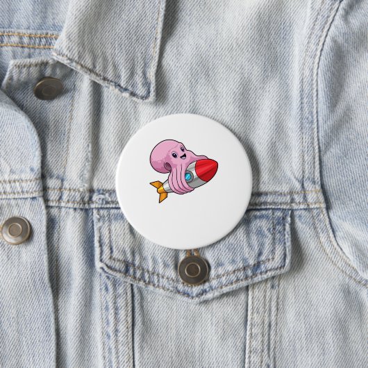 Badge Rond 7,6 Cm Octopus avec Rocket (En situation)