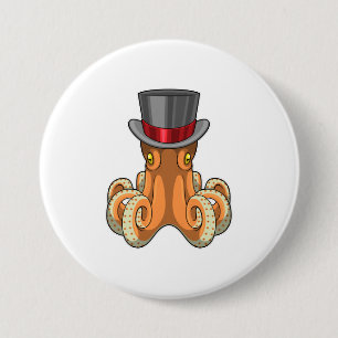 Badge Rond 7,6 Cm Octopus comme Gentleman avec chapeau supérieur