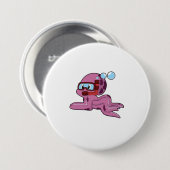 Badge Rond 7,6 Cm Octopus comme plongeur avec tuba (Devant & derrière)