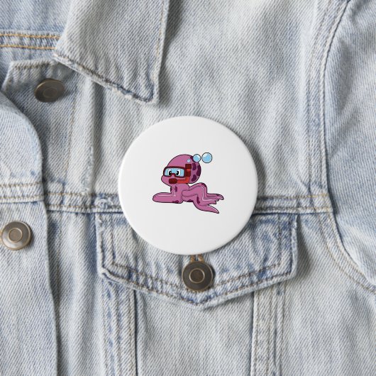 Badge Rond 7,6 Cm Octopus comme plongeur avec tuba (En situation)
