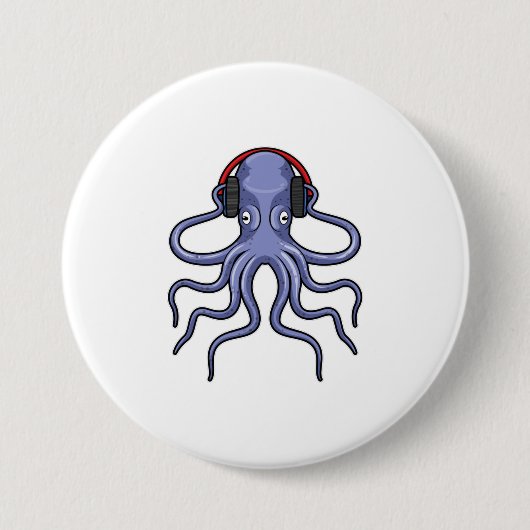 Badge Rond 7,6 Cm Octopus en musique avec casque (Devant)