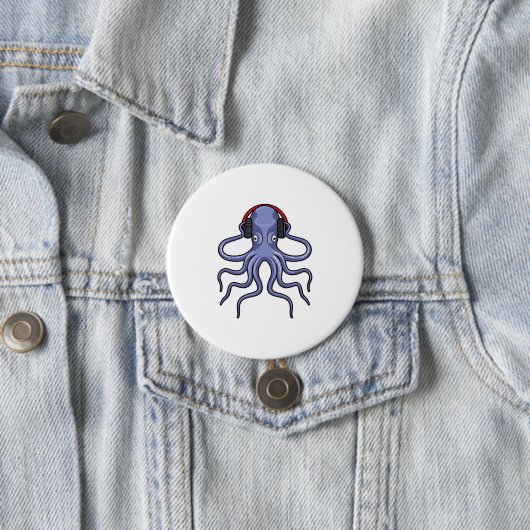 Badge Rond 7,6 Cm Octopus en musique avec casque (En situation)