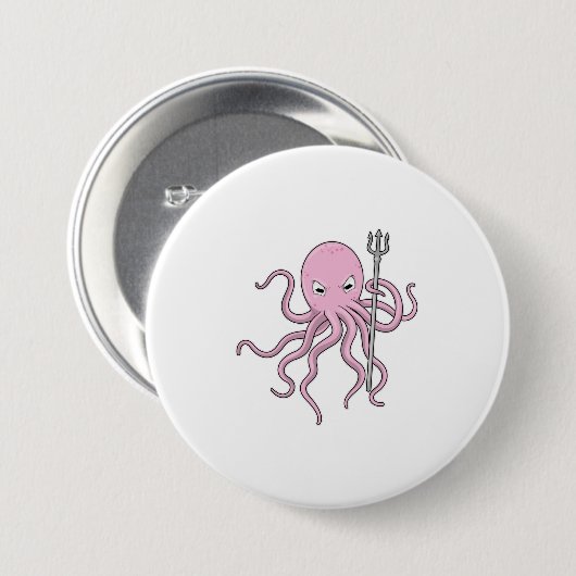 Badge Rond 7,6 Cm Octopus en tant qu'assistant avec Trident (Devant & derrière)