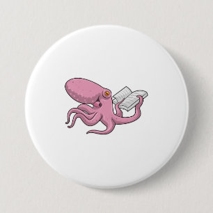 Badge Rond 7,6 Cm Octopus Nerd avec le livre