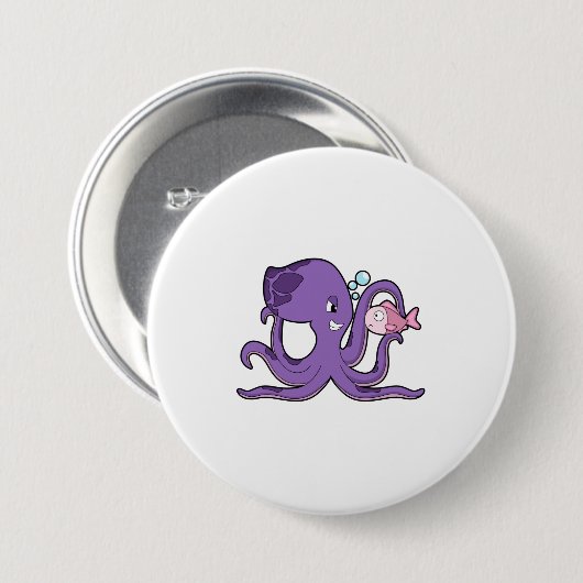 Badge Rond 7,6 Cm Octopus with Fish (Devant & derrière)