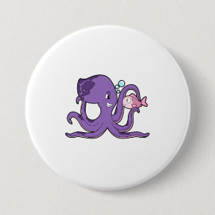 Badge Rond 7,6 Cm Octopus with Fish