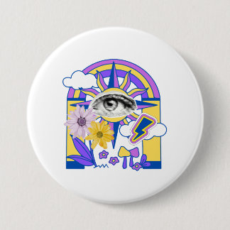 Badge Rond 7,6 Cm Œil Mystique Arc-en-Ciel Floral Coloré Boho