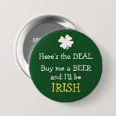 Badge Rond 7,6 Cm Offre de bière irlandais (Devant & derrière)