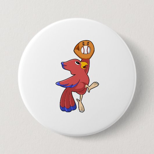 Badge Rond 7,6 Cm Oiseau au baseball avec gant de baseball (Devant)