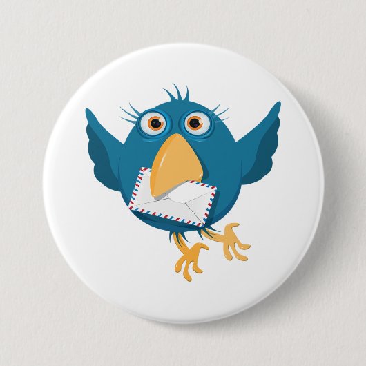 Badge Rond 7,6 Cm Oiseau bleu tenant une enveloppe (Devant)