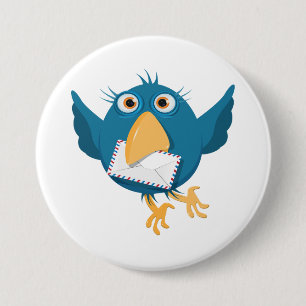 Badge Rond 7,6 Cm Oiseau bleu tenant une enveloppe
