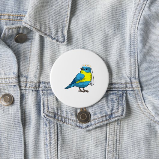 Badge Rond 7,6 Cm Oiseau comme mariée avec couronne de fleurs (En situation)